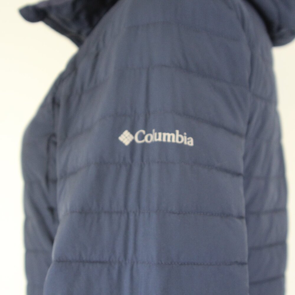 Columbia Women’s Omni-Heat Long Hooded Puffer‎ Jacket — Navy — Size Small - Picture 4 of 13
